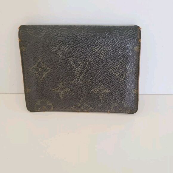 LOUIS VUITTON LV Vintage Unisex Leather ID Card Wallet Brown Bifold Small Damage - Picture 1 of 4